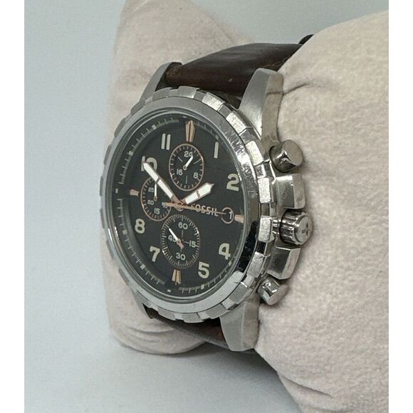 Fossil Dean FS4828 Men Brown Leather Analog Black Dial Chronograph Watch HME362 - Picture 3 of 11